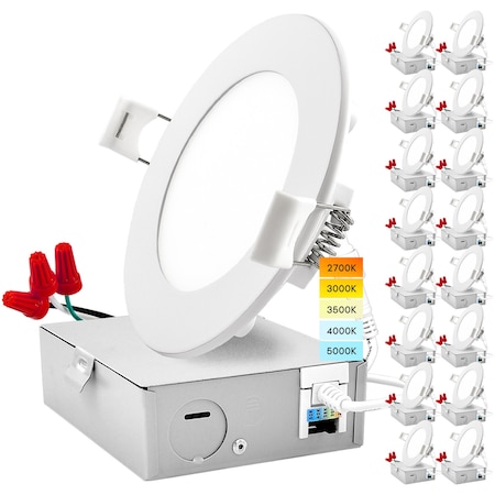 Luxrite 4 Inch Ultra Thin LED Recessed Downlights 5 CCT Selectable 2700K-5000K 10W 750LM Dimmable 16-Pack LR23756-16PK